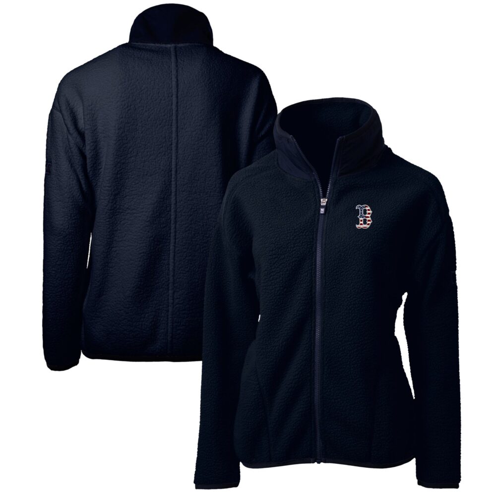 Women's Boston Red Sox Cutter & Buck Navy Americana Logo Cascade Eco Sherpa Full-Zip Fleece Jacket