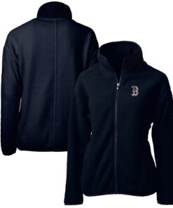 Women's Boston Red Sox Cutter & Buck Navy Americana Logo Cascade Eco Sherpa Full-Zip Fleece Jacket