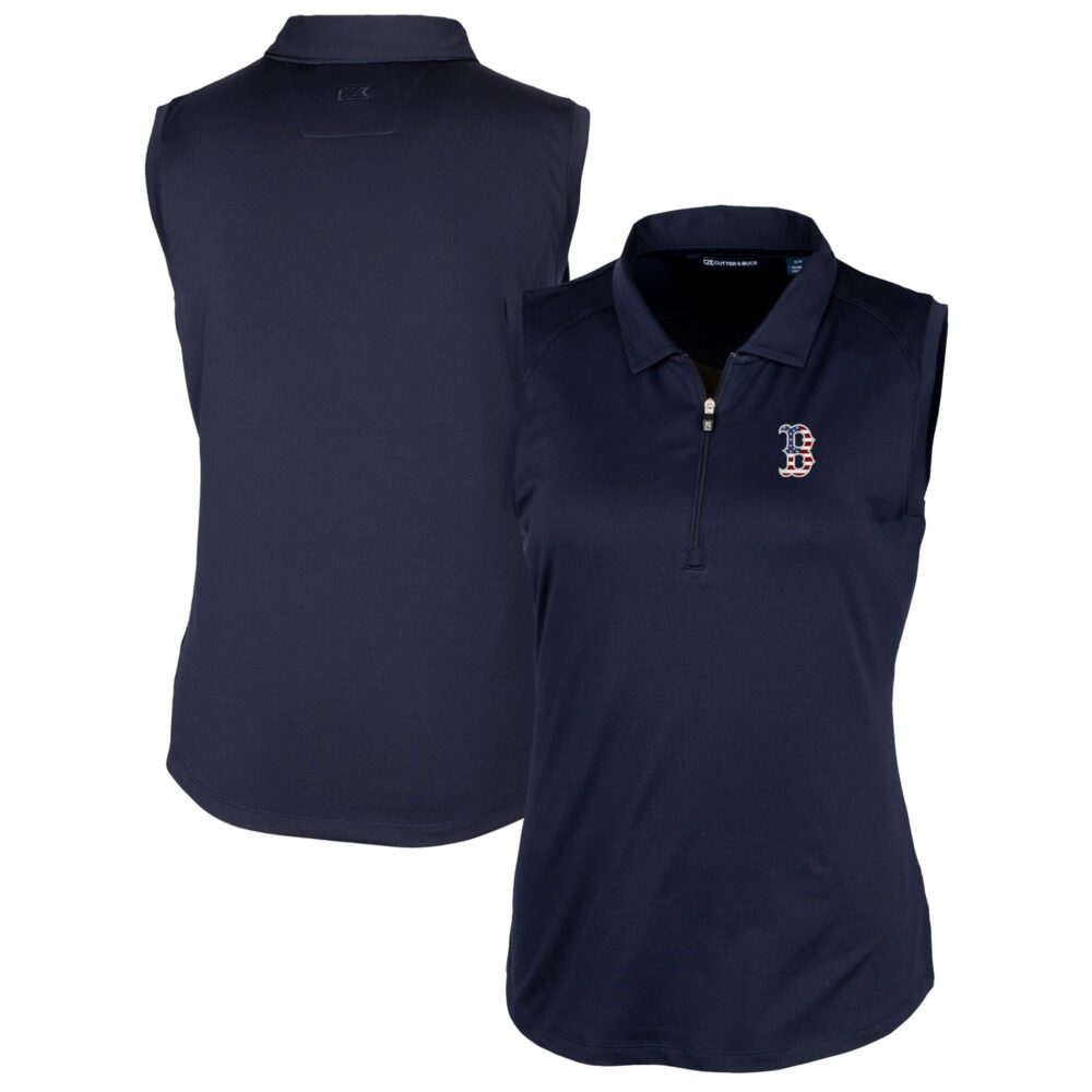 Women's Boston Red Sox Cutter & Buck Navy Americana Logo DryTec Forge Stretch Sleeveless Polo