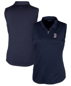 Women's Boston Red Sox Cutter & Buck Navy Americana Logo DryTec Forge Stretch Sleeveless Polo