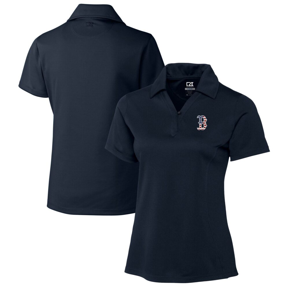 Women's Boston Red Sox Cutter & Buck Navy Americana Logo DryTec Genre Textured Solid Polo
