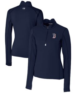 Women's Boston Red Sox Cutter & Buck Navy Americana Logo DryTec Traverse Stretch Quarter-Zip Pullover Top