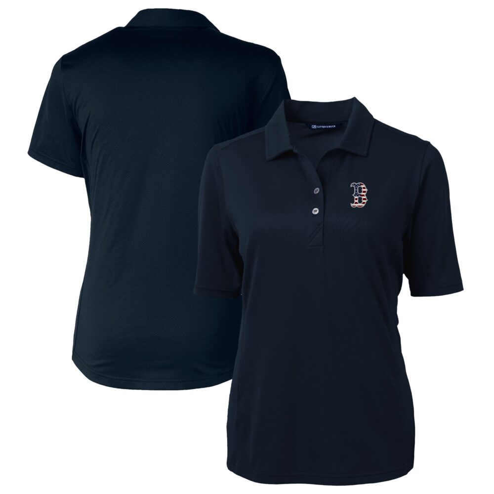 Women's Boston Red Sox Cutter & Buck Navy Americana Logo DryTec Virtue Eco Pique Recycled Polo