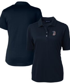 Women's Boston Red Sox Cutter & Buck Navy Americana Logo DryTec Virtue Eco Pique Recycled Polo