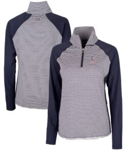 Women's Boston Red Sox Cutter & Buck Navy Americana Logo Forge Tonal Stripe Stretch Half-Zip Pullover Top