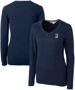 Women's Boston Red Sox Cutter & Buck Navy Americana Logo Lakemont Tri-Blend V-Neck Pullover Sweater