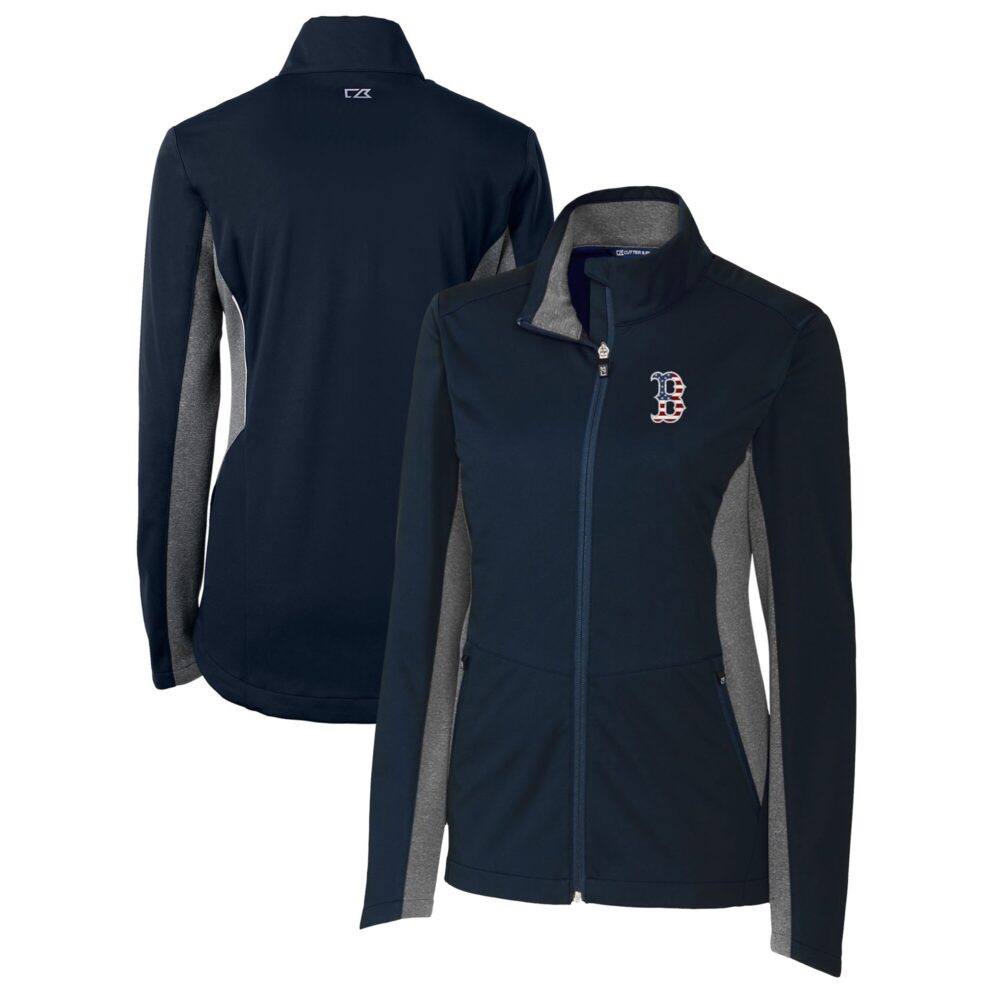Women's Boston Red Sox Cutter & Buck Navy Americana Logo Navigate Softshell Full-Zip Jacket