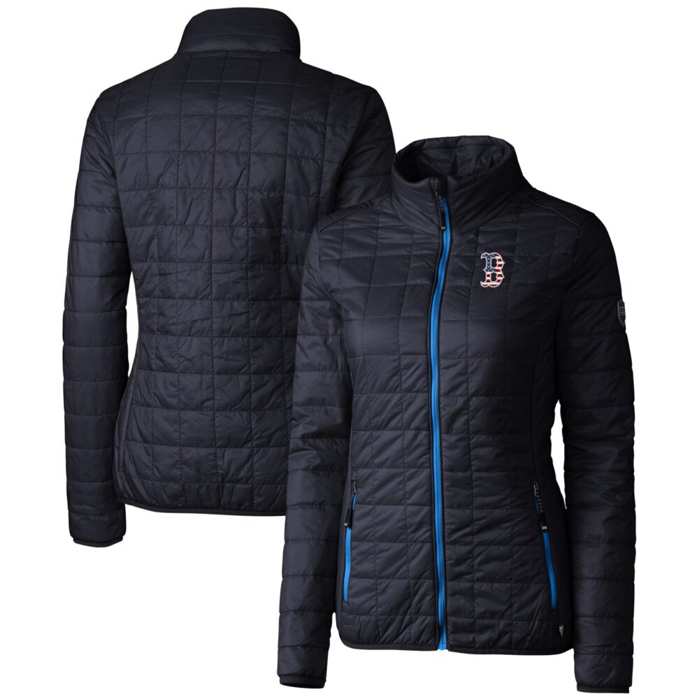 Women's Boston Red Sox Cutter & Buck Navy Americana Logo Rainier PrimaLoft Eco Insulated Full-Zip Puffer Jacket