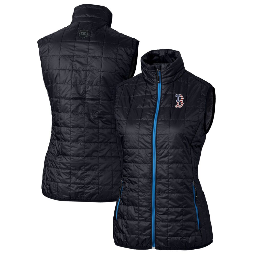 Women's Boston Red Sox Cutter & Buck Navy Americana Logo Rainier PrimaLoft Womens Eco Insulated Full-Zip Puffer Vest