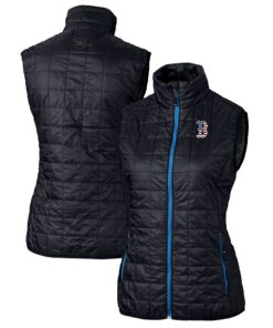 Women's Boston Red Sox Cutter & Buck Navy Americana Logo Rainier PrimaLoft Womens Eco Insulated Full-Zip Puffer Vest