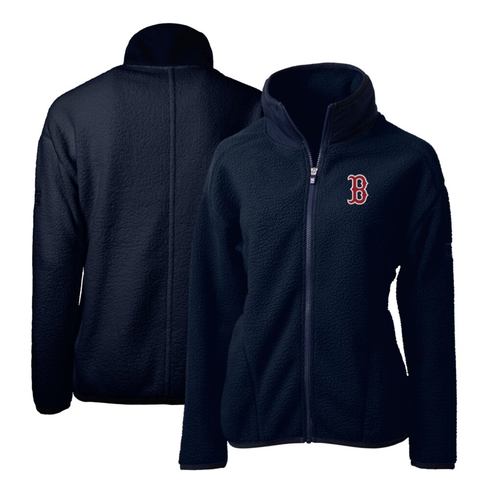 Women's Boston Red Sox Cutter & Buck Navy Cascade Eco Sherpa Fleece Full-Zip Jacket
