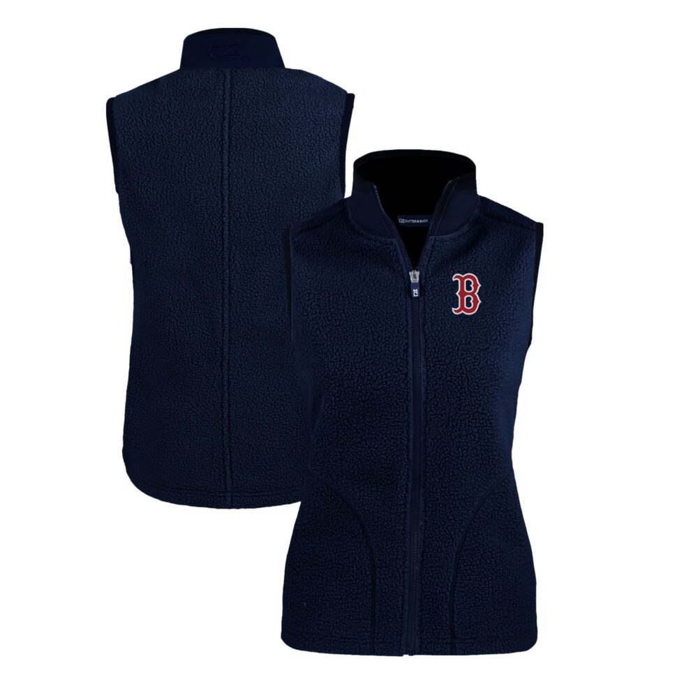 Women's Boston Red Sox  Cutter & Buck Navy Cascade Eco Sherpa Fleece Full-Zip Vest