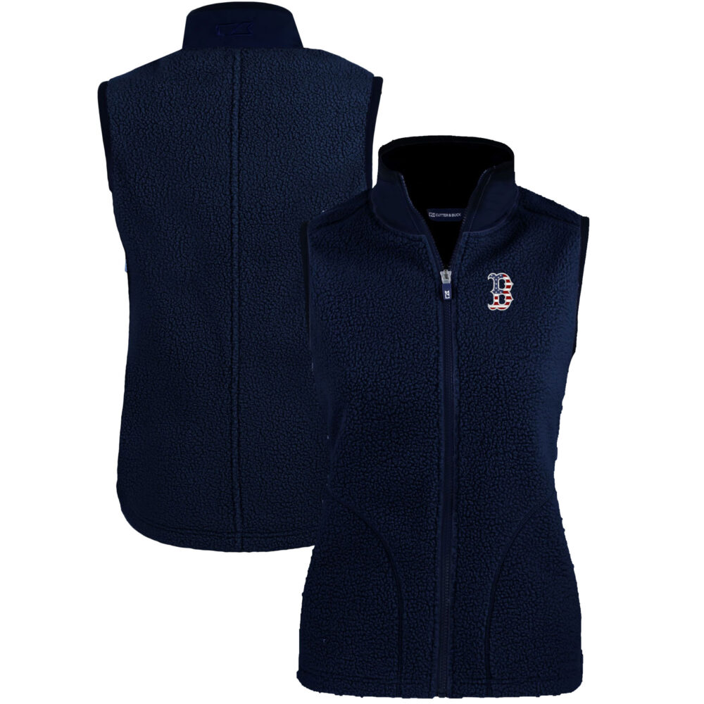 Women's Boston Red Sox  Cutter & Buck Navy Cascade Eco Sherpa Fleece Full-Zip Vest