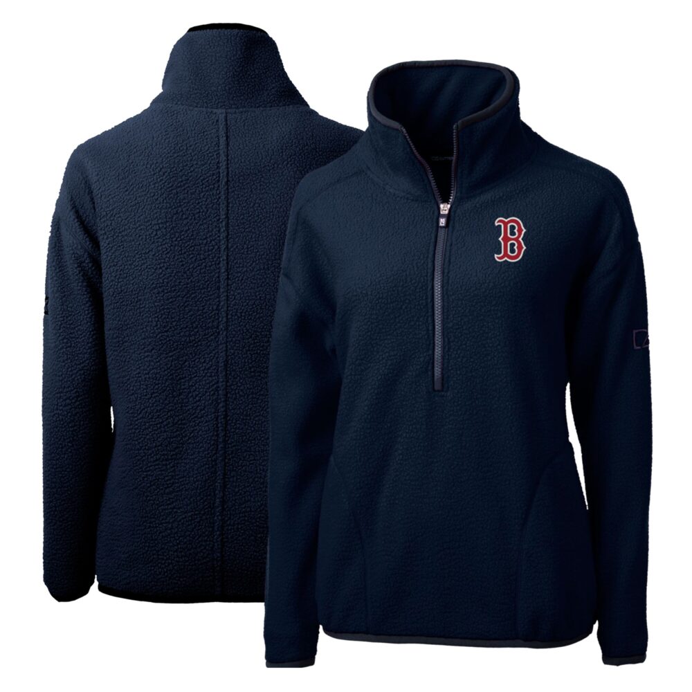 Women's Boston Red Sox Cutter & Buck Navy Cascade Eco Sherpa Fleece Quarter-Zip Pullover Jacket