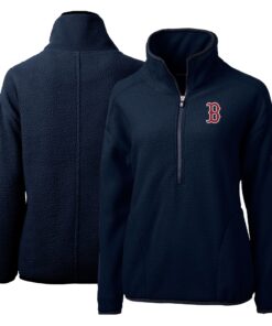 Women's Boston Red Sox Cutter & Buck Navy Cascade Eco Sherpa Fleece Quarter-Zip Pullover Jacket