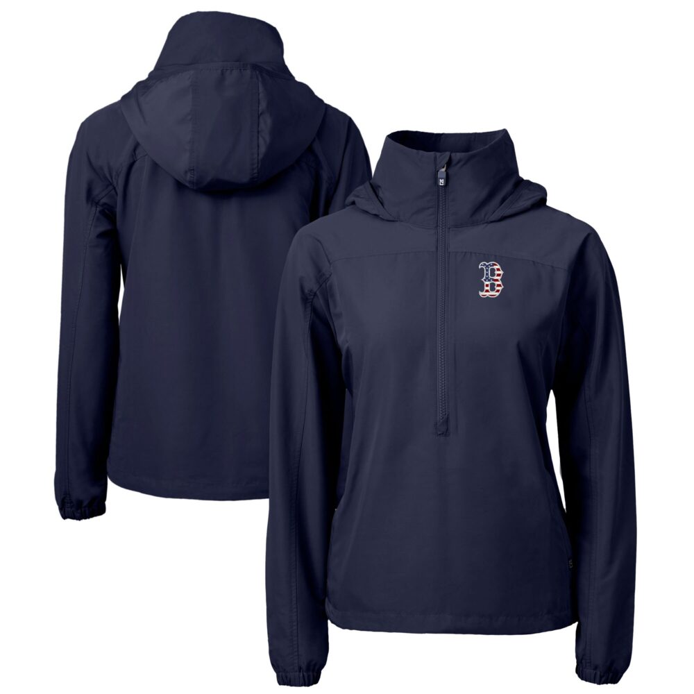 Women's Boston Red Sox Cutter & Buck Navy Charter Eco Recycled Anorak Jacket