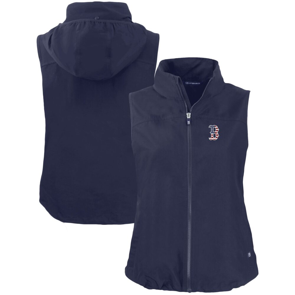 Women's Boston Red Sox  Cutter & Buck Navy Charter Eco Recycled Full-Zip Vest