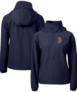 Women's Boston Red Sox  Cutter & Buck Navy Charter Eco Recycled Half-Zip Anorak Jacket