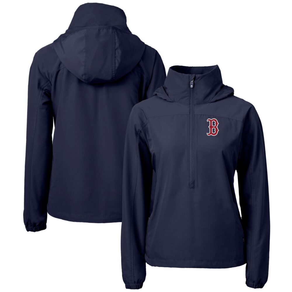 Women's Boston Red Sox  Cutter & Buck Navy Charter Eco Recycled Half-Zip Anorak Jacket