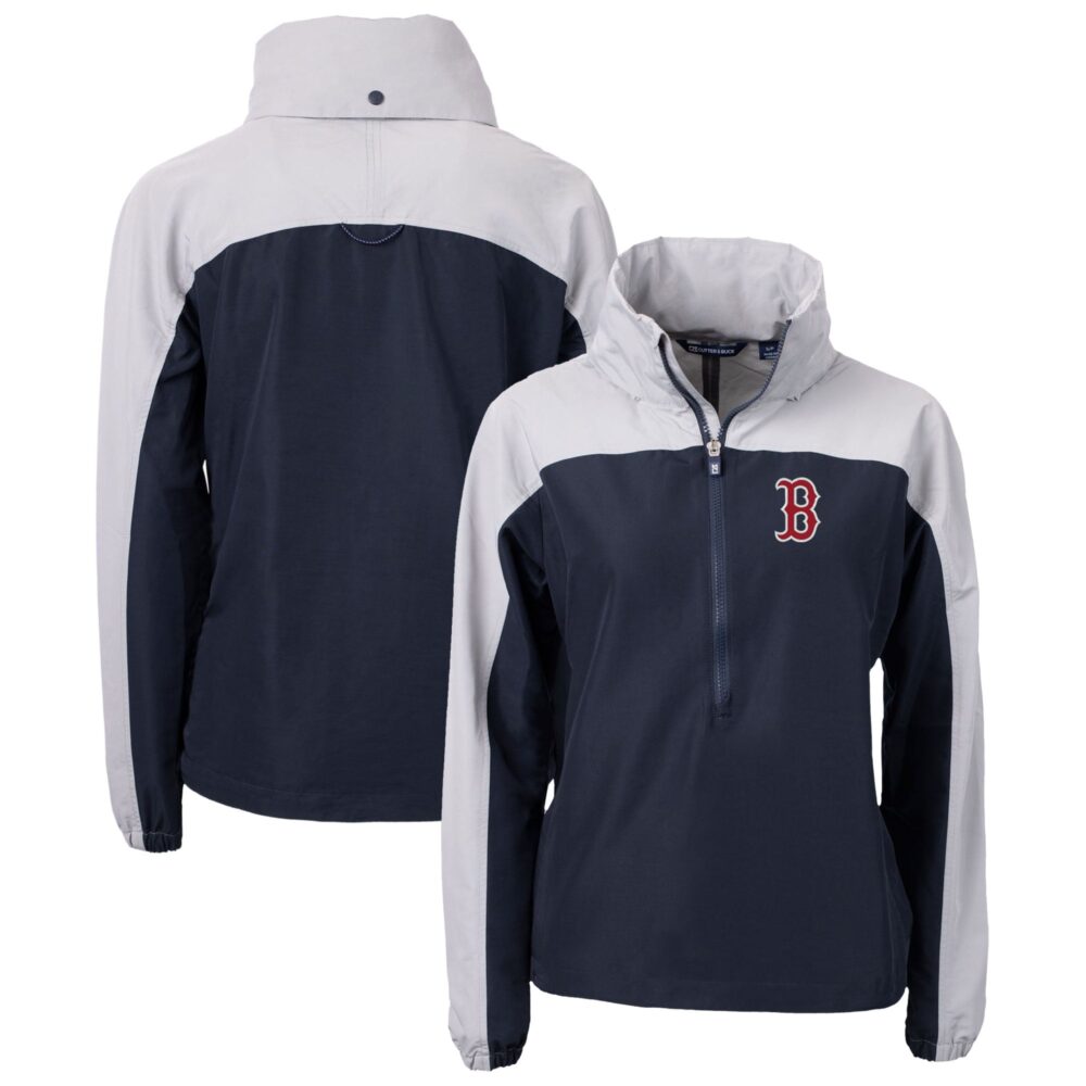 Women's Boston Red Sox  Cutter & Buck Navy Charter Eco Recycled Half-Zip Anorak Jacket