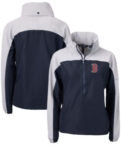 Women's Boston Red Sox  Cutter & Buck Navy Charter Eco Recycled Half-Zip Anorak Jacket