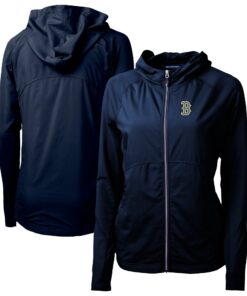 Women's Boston Red Sox Cutter & Buck Navy City Connect Adapt Eco Knit Hybrid Recycled Full-Zip Hoodie