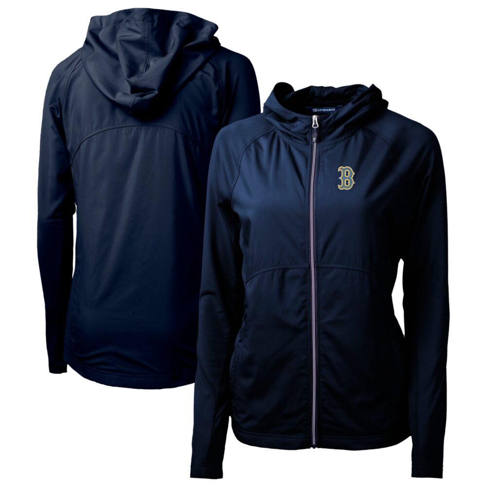 Women's Boston Red Sox Cutter & Buck Navy City Connect Adapt Eco Knit Hybrid Recycled Full-Zip Hoodie