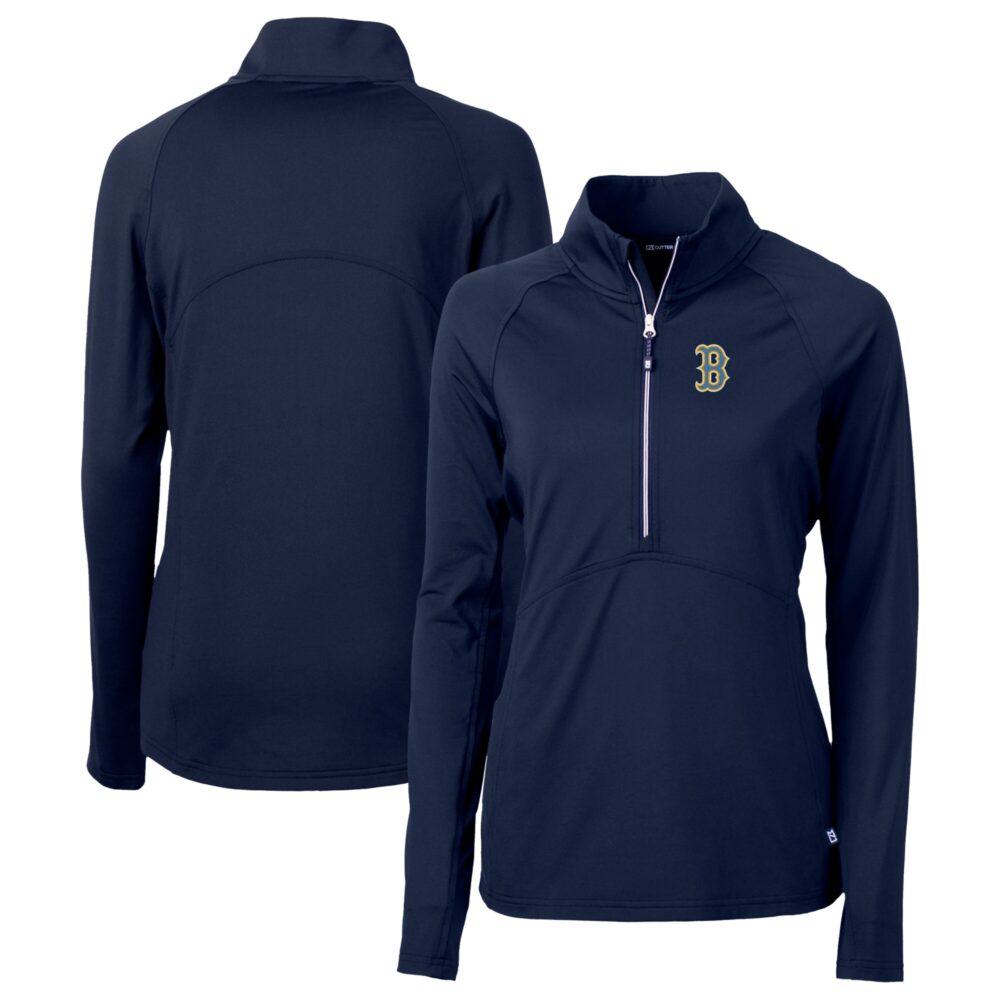 Women's Boston Red Sox Cutter & Buck Navy City Connect Adapt Eco Knit Recycled Half-Zip Pullover Top