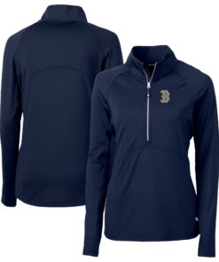 Women's Boston Red Sox Cutter & Buck Navy City Connect Adapt Eco Knit Recycled Half-Zip Pullover Top