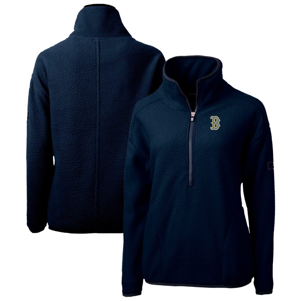 Women's Boston Red Sox Cutter & Buck Navy City Connect Cascade Eco Sherpa Half-Zip Pullover Jacket