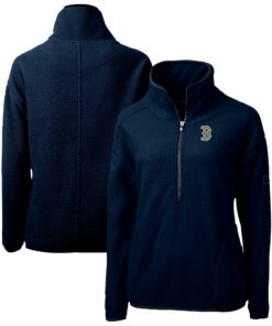 Women's Boston Red Sox Cutter & Buck Navy City Connect Cascade Eco Sherpa Half-Zip Pullover Jacket