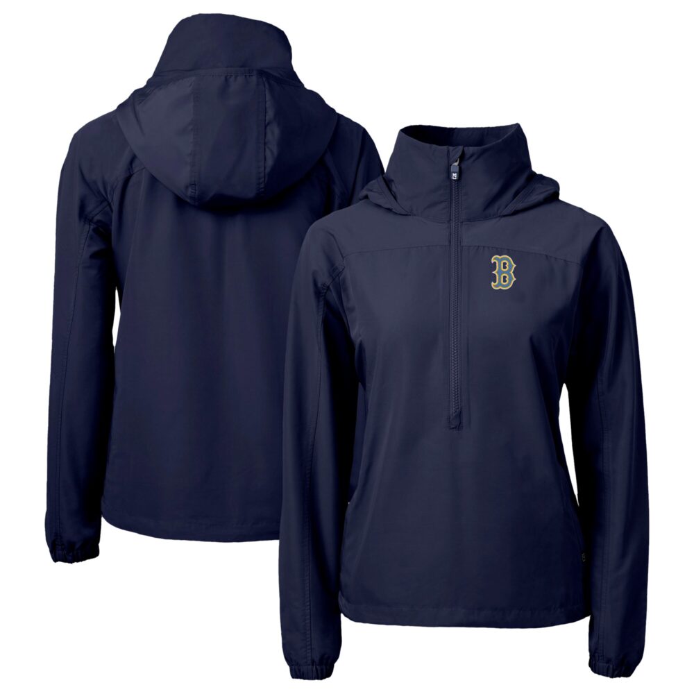 Women's Boston Red Sox  Cutter & Buck Navy City Connect Charter Eco Recycled Half-Zip Anorak Jacket