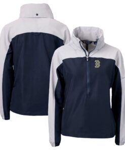 Women's Boston Red Sox  Cutter & Buck Navy City Connect Charter Eco Recycled Half-Zip Anorak Jacket