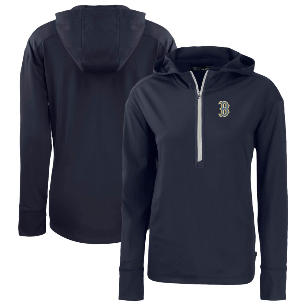 Women's Boston Red Sox  Cutter & Buck Navy City Connect Daybreak Eco Recycled Half-Zip Hoodie
