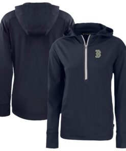 Women's Boston Red Sox  Cutter & Buck Navy City Connect Daybreak Eco Recycled Half-Zip Hoodie