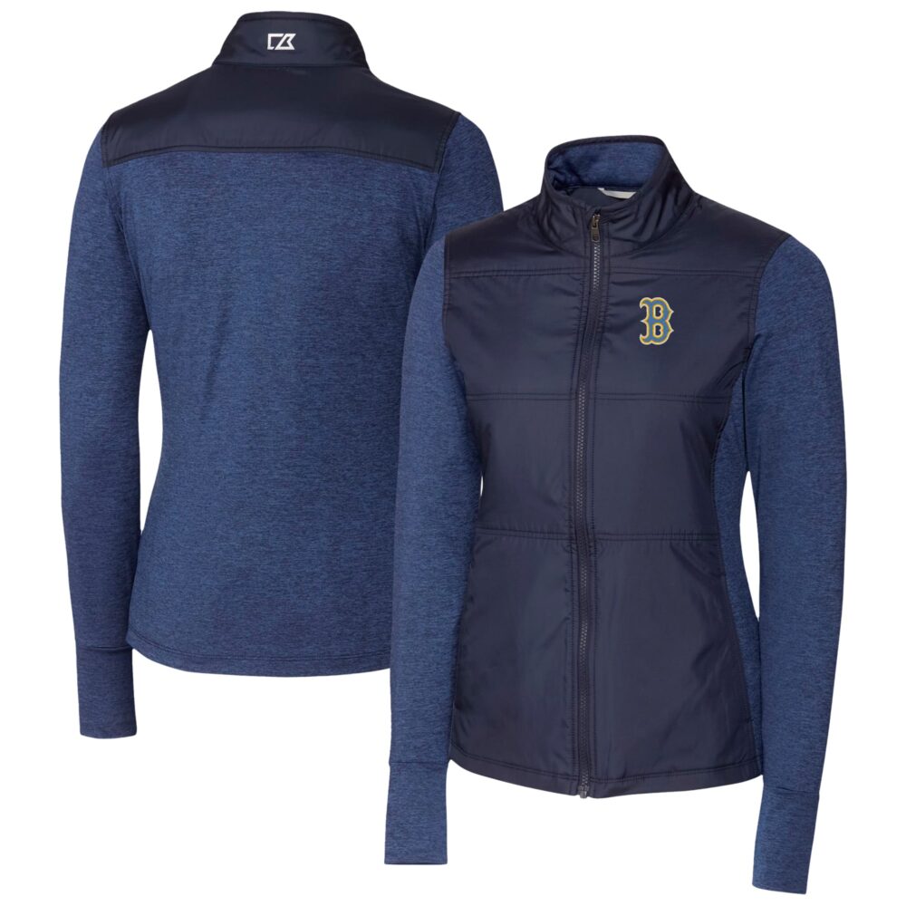Women's Boston Red Sox  Cutter & Buck Navy City Connect DryTec Stealth Hybrid Quilted Full-Zip Windbreaker Jacket
