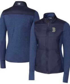 Women's Boston Red Sox  Cutter & Buck Navy City Connect DryTec Stealth Hybrid Quilted Full-Zip Windbreaker Jacket