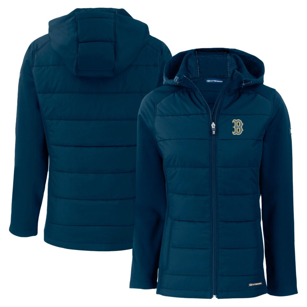 Women's Boston Red Sox  Cutter & Buck Navy City Connect Evoke Hybrid Eco Softshell Recycled Full-Zip Hoodie Jacket