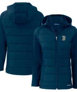 Women's Boston Red Sox  Cutter & Buck Navy City Connect Evoke Hybrid Eco Softshell Recycled Full-Zip Hoodie Jacket