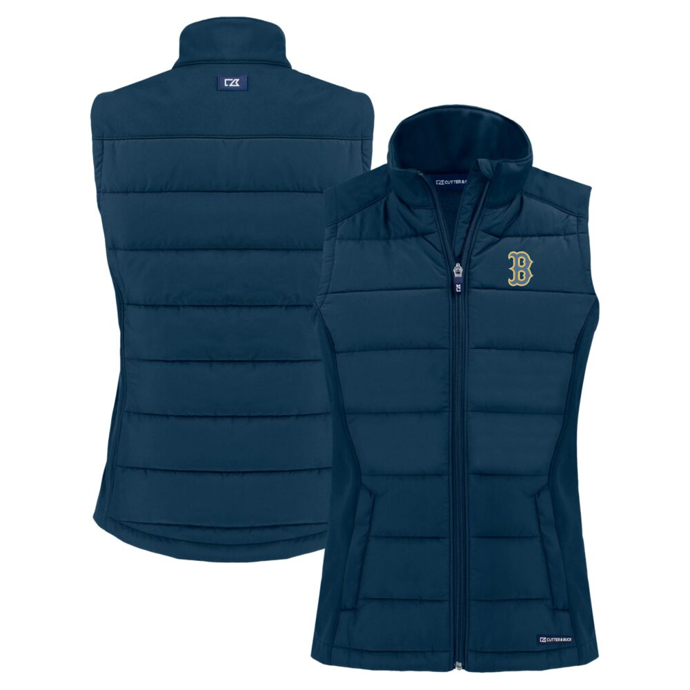 Women's Boston Red Sox  Cutter & Buck Navy City Connect Evoke Hybrid Eco Softshell Recycled Full-Zip Vest