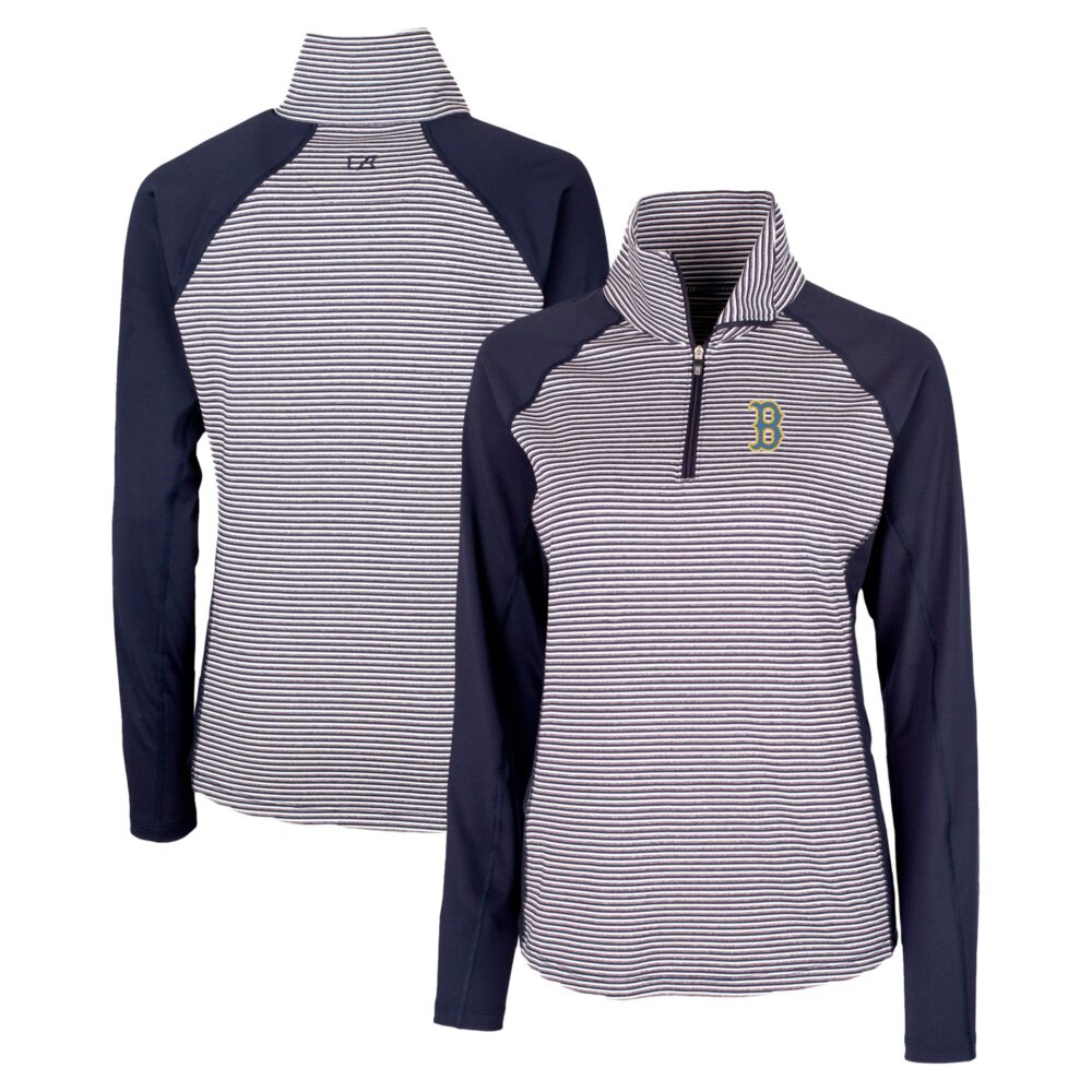 Women's Boston Red Sox  Cutter & Buck Navy City Connect Forge Tonal Stripe Stretch Half-Zip Pullover Top