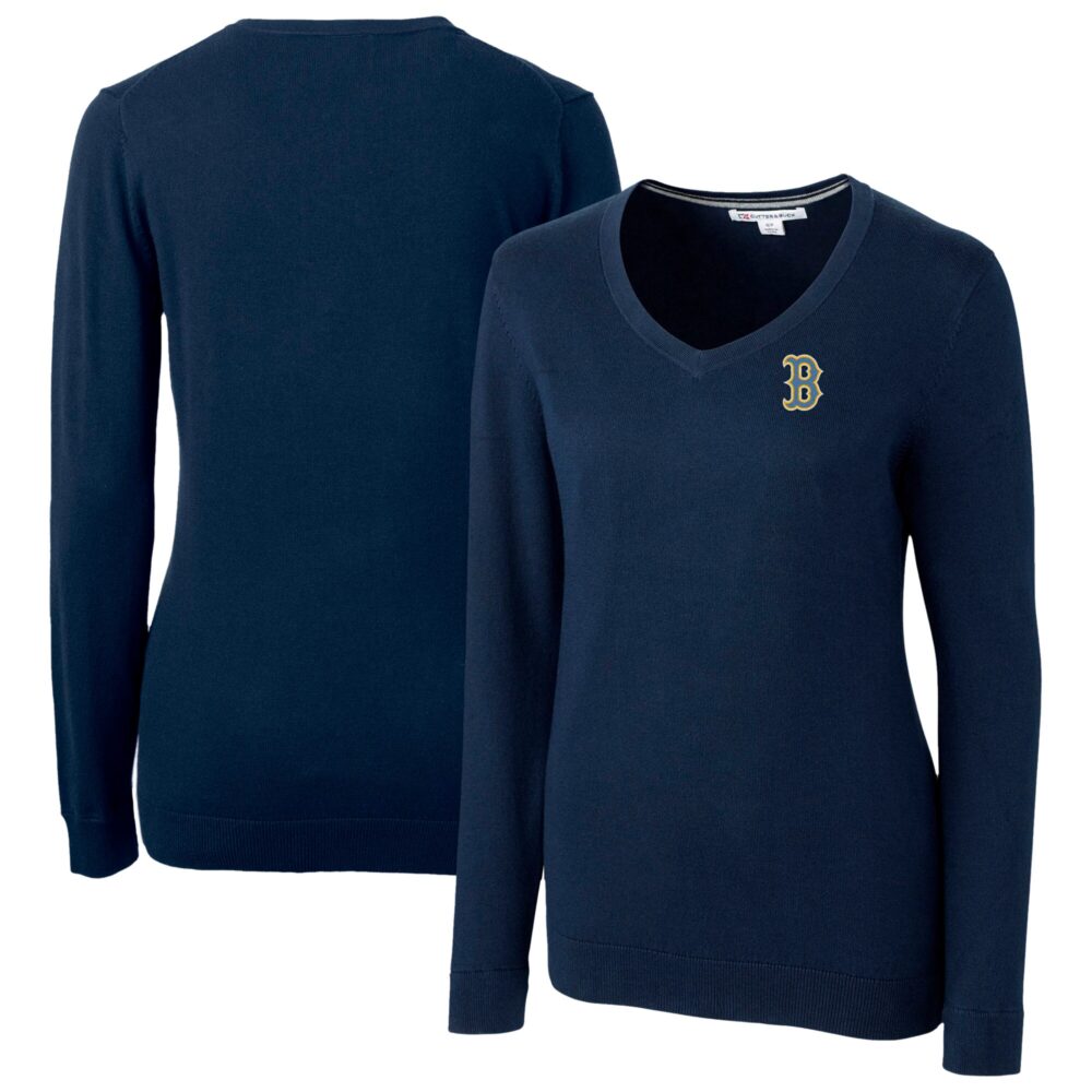 Women's Boston Red Sox  Cutter & Buck Navy City Connect Lakemont Tri-Blend Pullover Sweater