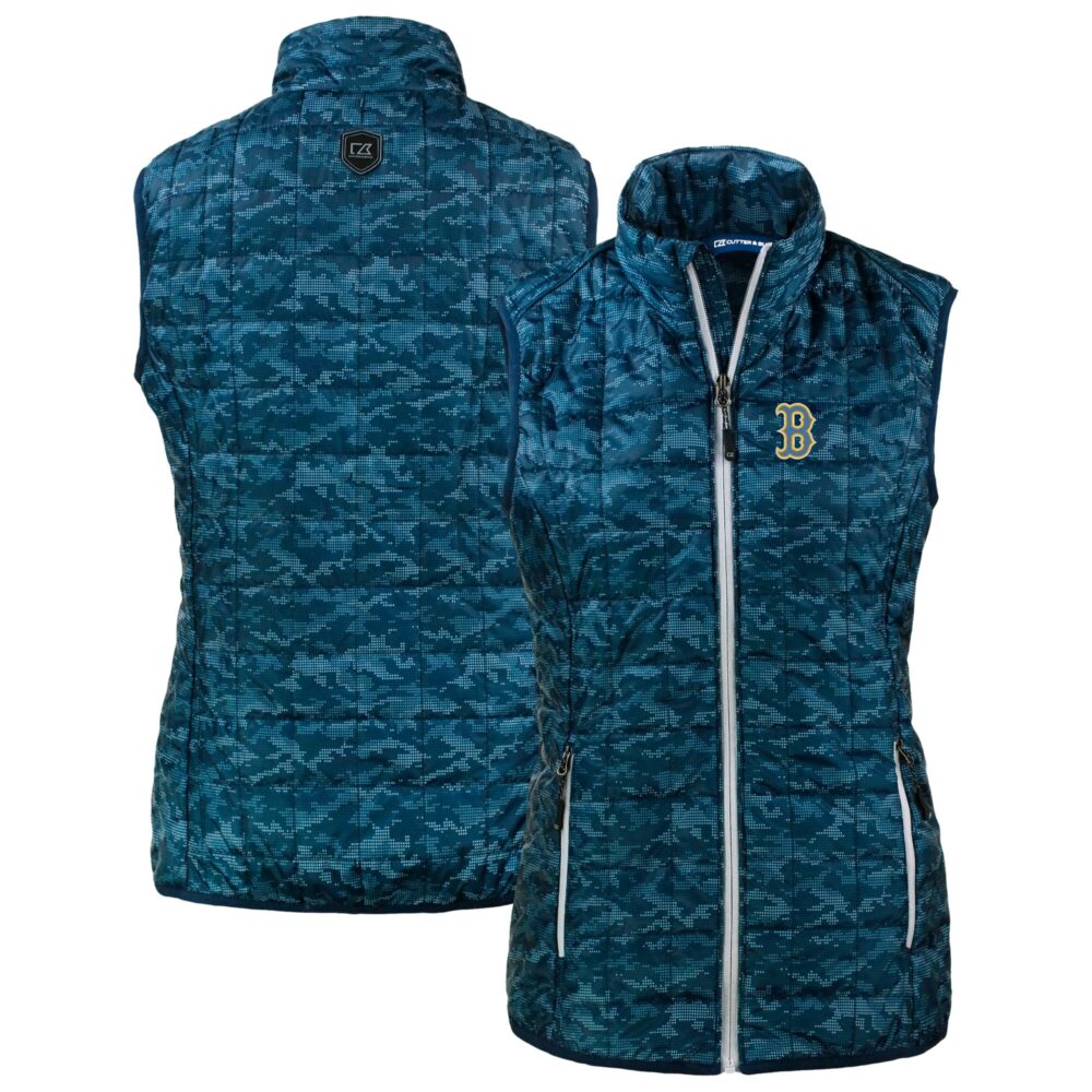 Women's Boston Red Sox  Cutter & Buck Navy City Connect Rainier PrimaLoft Eco Insulated Full-Zip Printed Puffer Vest