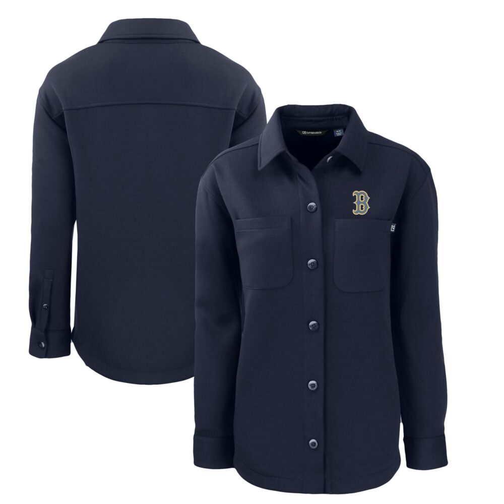 Women's Boston Red Sox Cutter & Buck Navy City Connect Roam Eco Knit Full-Snap Shacket
