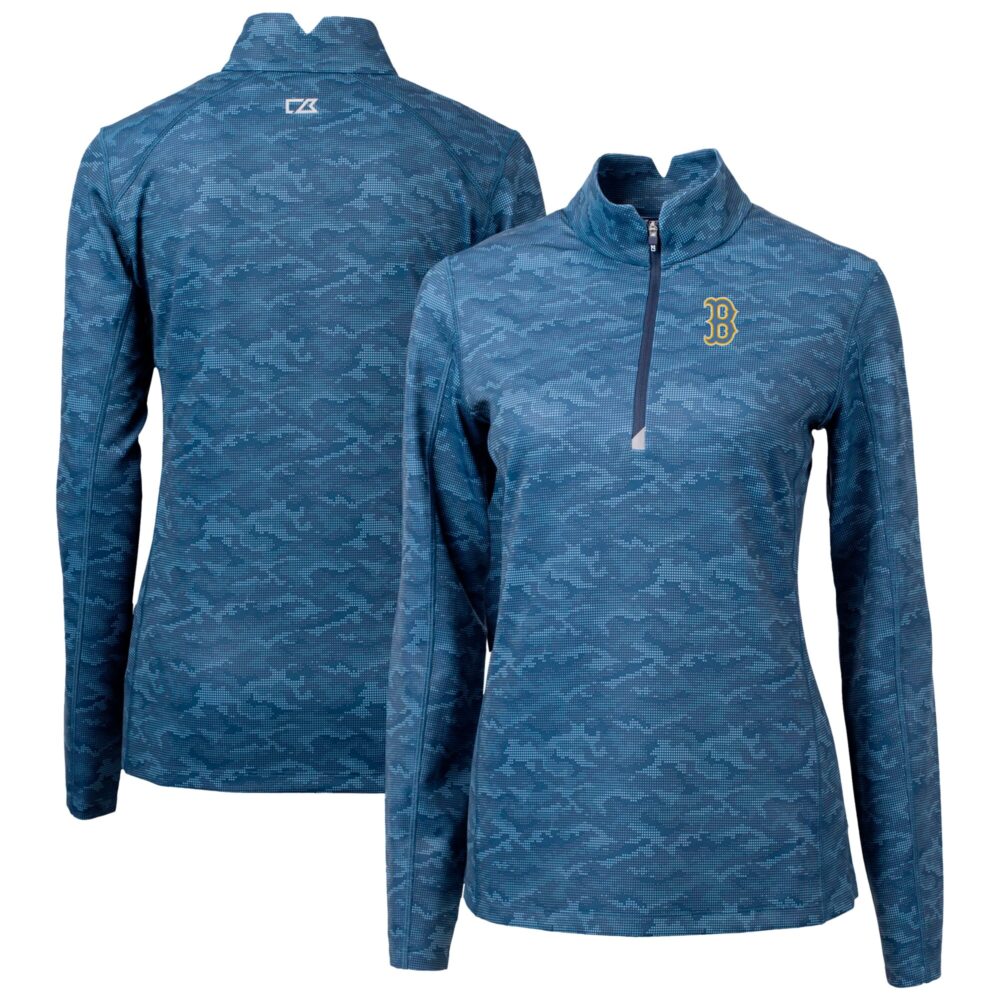 Women's Boston Red Sox Cutter & Buck Navy City Connect Traverse Camo Stretch Quarter-Zip Pullover Top