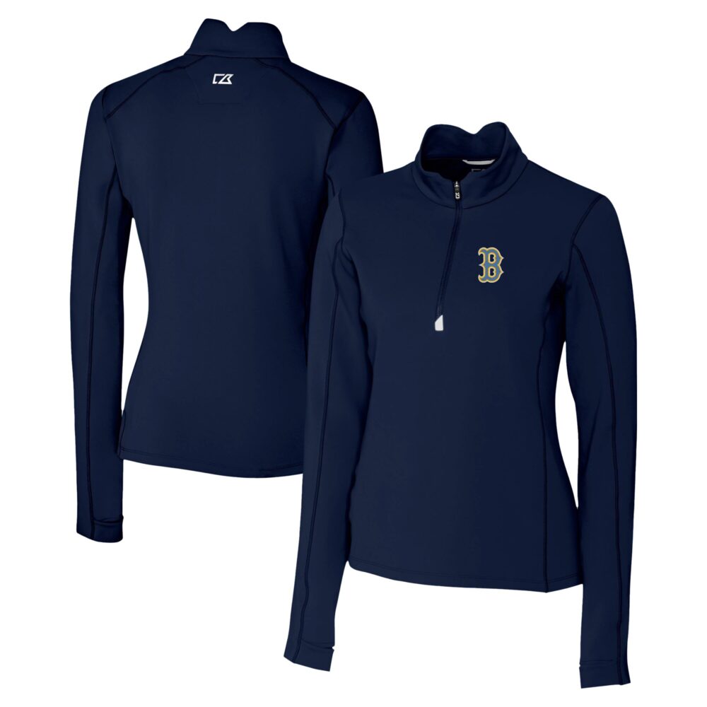 Women's Boston Red Sox Cutter & Buck Navy City Connect Traverse Stretch Quarter-Zip Pullover Top