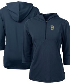 Women's Boston Red Sox Cutter & Buck Navy City Connect Virtue Eco Pique Recycled Half-Zip Pullover Hoodie