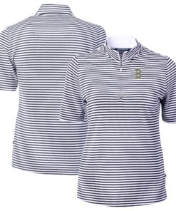 Women's Boston Red Sox Cutter & Buck Navy City Connect Virtue Eco Pique Stripe Recycled Top