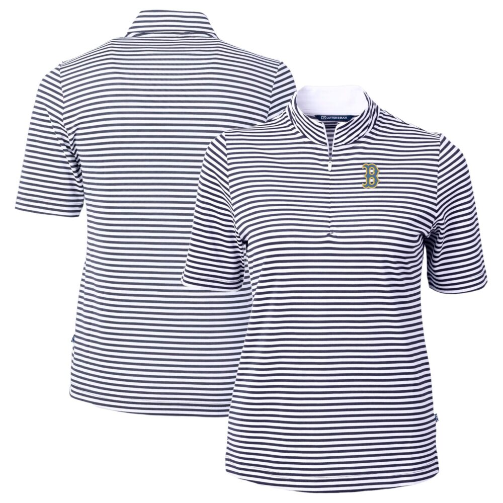 Women's Boston Red Sox Cutter & Buck Navy City Connect Virtue Eco Pique Stripe Recycled Top