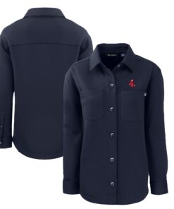Women's Boston Red Sox Cutter & Buck Navy Cooperstown Collection Roam Eco Knit Full-Snap Shacket